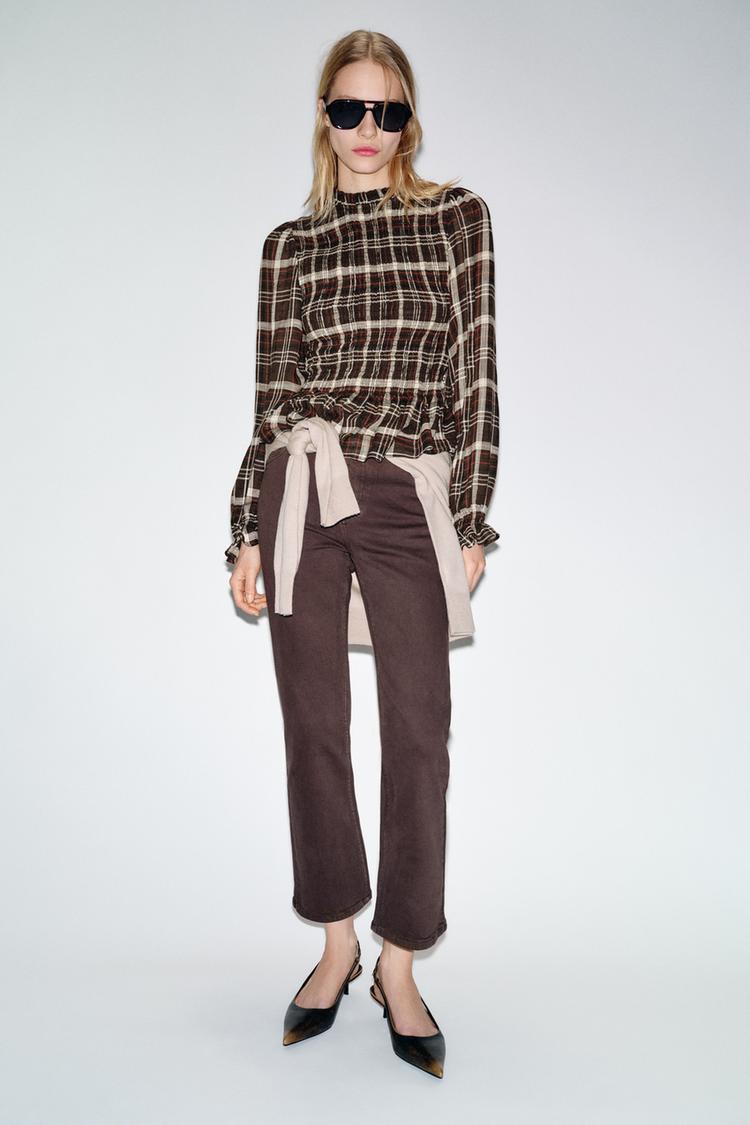 Zara Z1975 Mini Flare High-Waist Jeans (Brown)