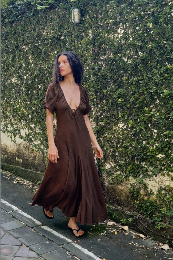 Zara Chiffon Godet Midi Dress