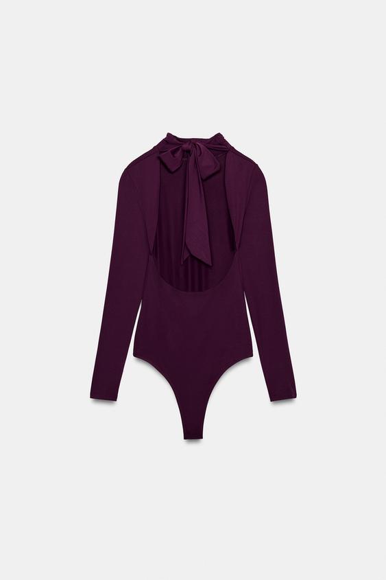 Zara Bodysuit with Ties and Open Back (Purple)