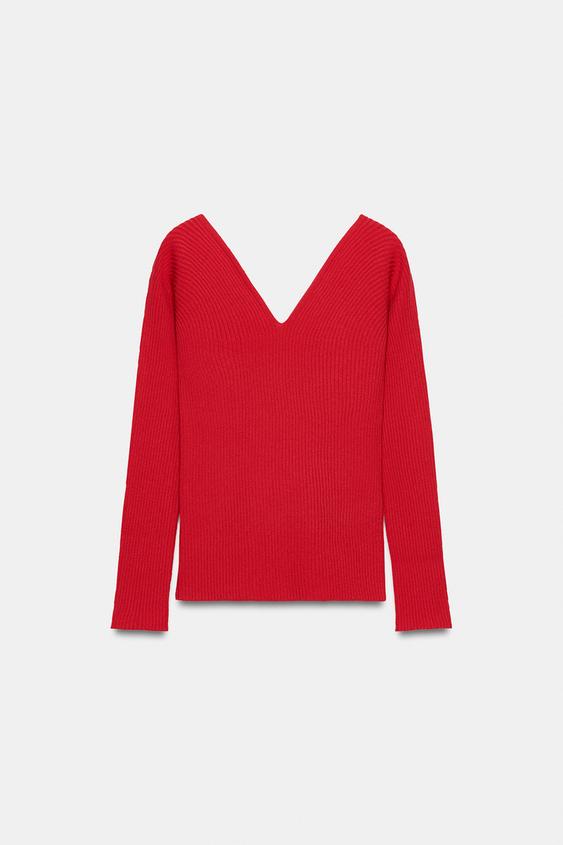 Zara Ribbed Knit Fitted Top (Red)