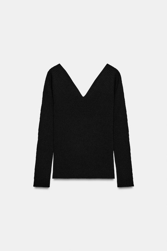 Zara Fitted Rib Knit Top (Black)