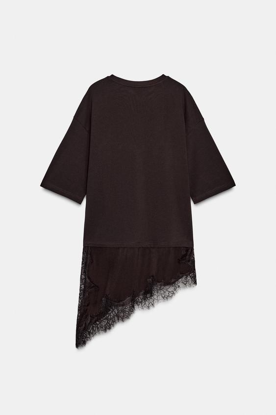 Zara Combined Lace T-Shirt (Chocolate)