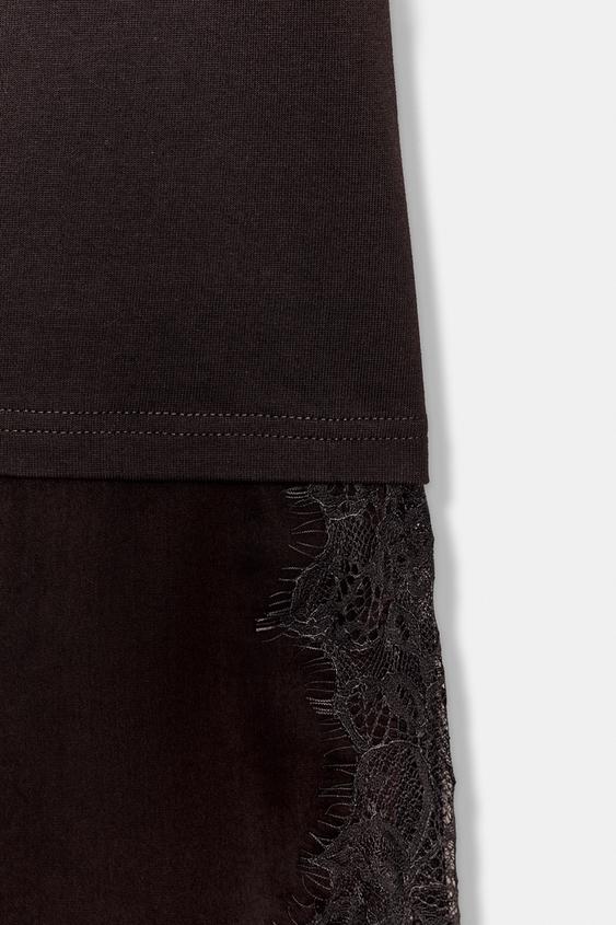 Zara Combined Lace T-Shirt (Chocolate)