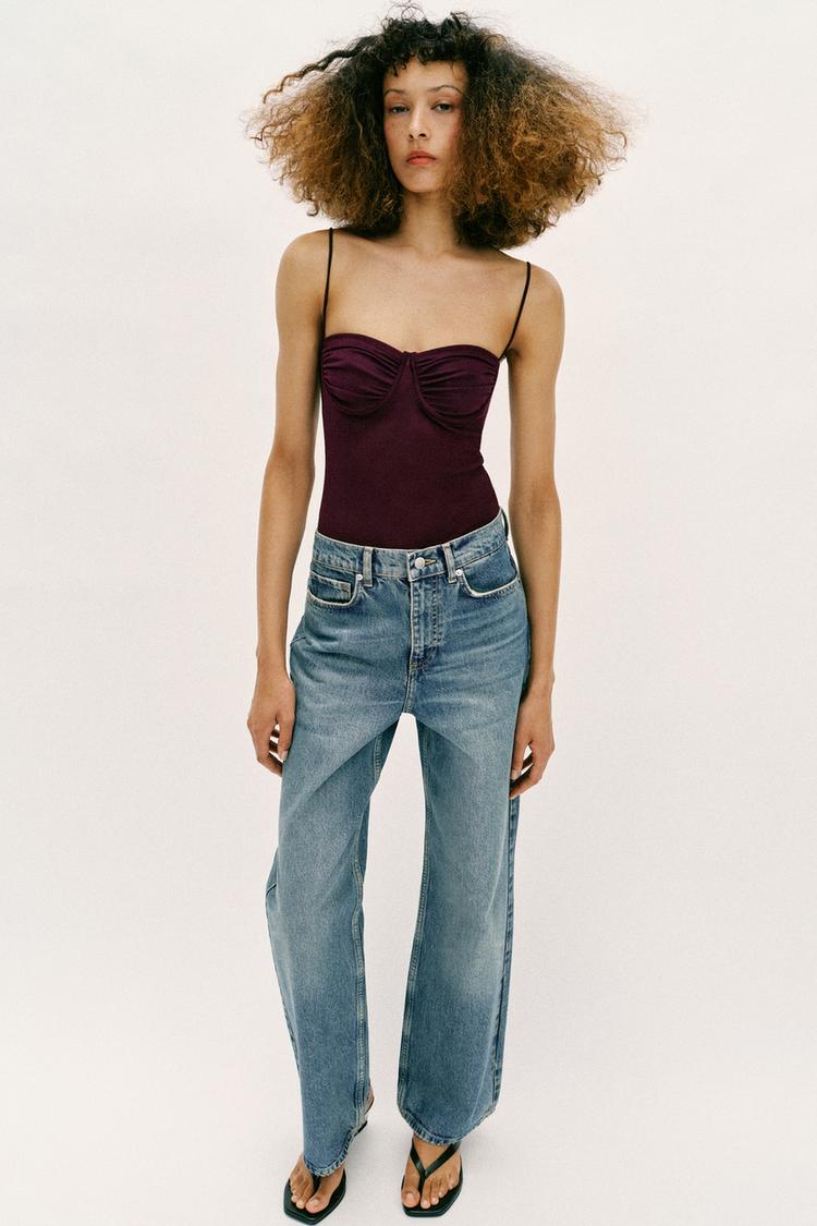 Zara Tulle Bodysuit with Gathering (Dark Aubergine)