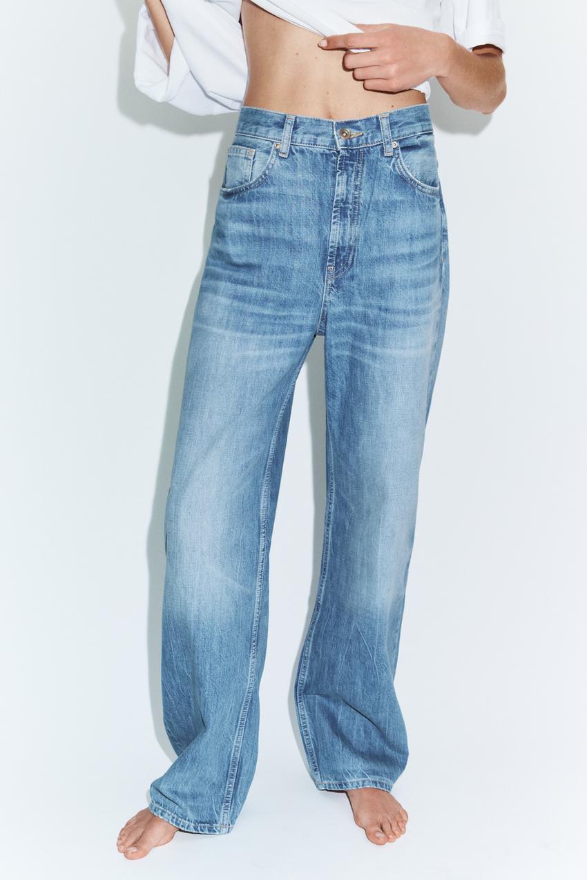 Zara TRF High-Waist Straight Leg Jeans (Light Blue)