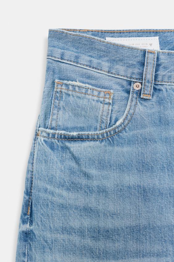Zara TRF High-Waist Straight Leg Jeans (Light Blue)