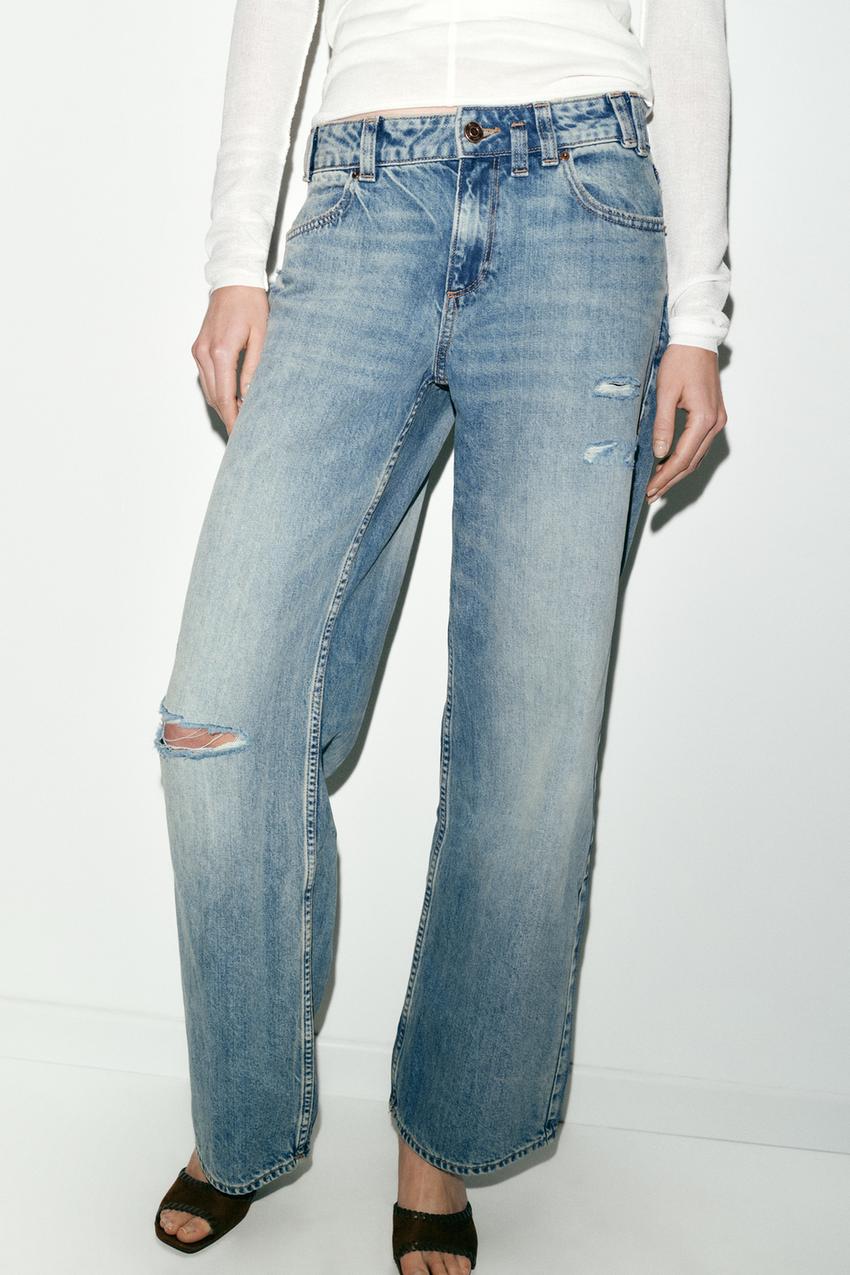 Zara Z1975 Straight Low-Rise Ripped Jeans (Indigo)