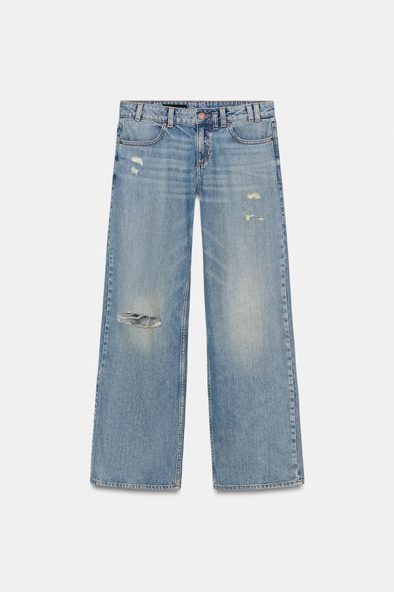 Zara Z1975 Straight Low-Rise Ripped Jeans (Indigo)