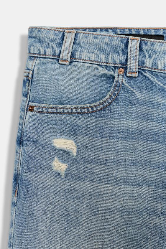 Zara Z1975 Straight Low-Rise Ripped Jeans (Indigo)