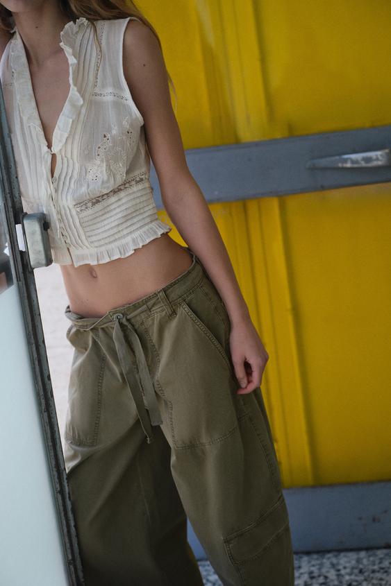 Zara Embroidered Gauze Top (Oyster-White)
