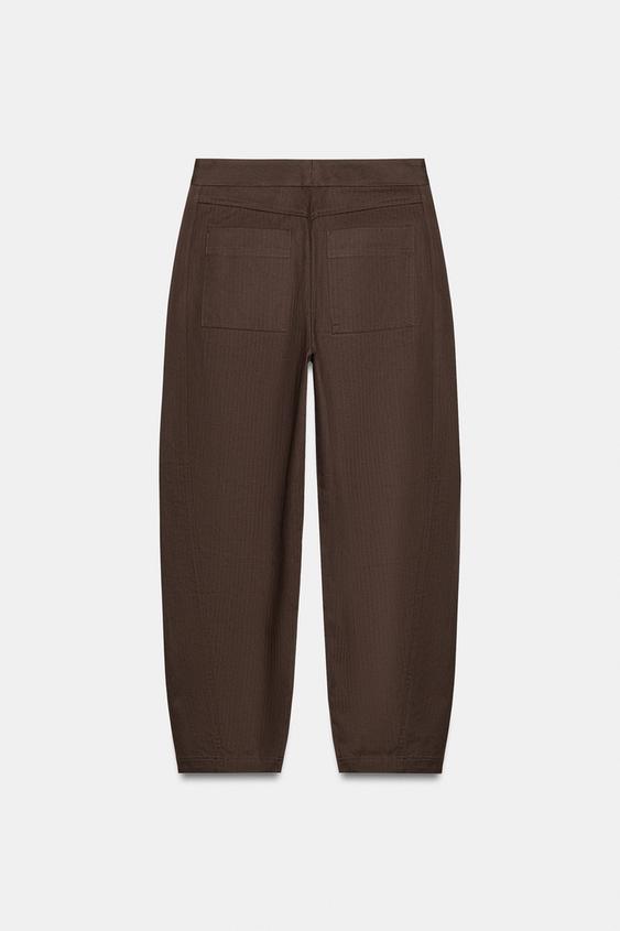 Zara Herringbone Barrel Trousers