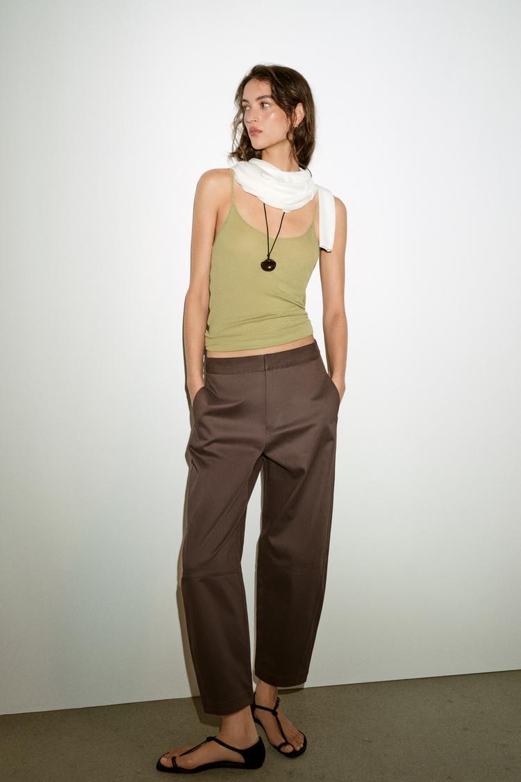 Zara Herringbone Barrel Trousers
