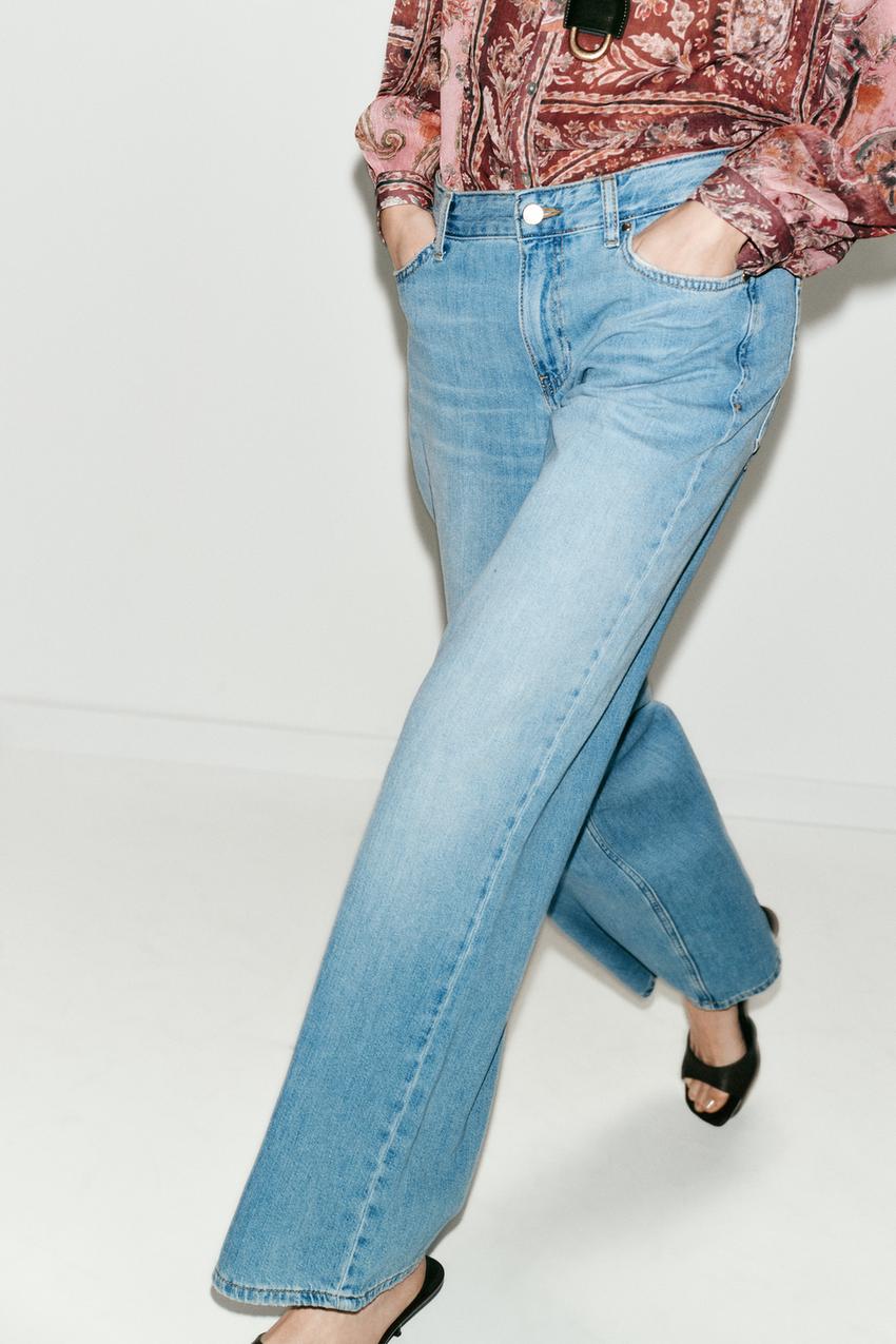 Zara Z1975 Wide-Leg Low-Rise Jeans (Light Blue)