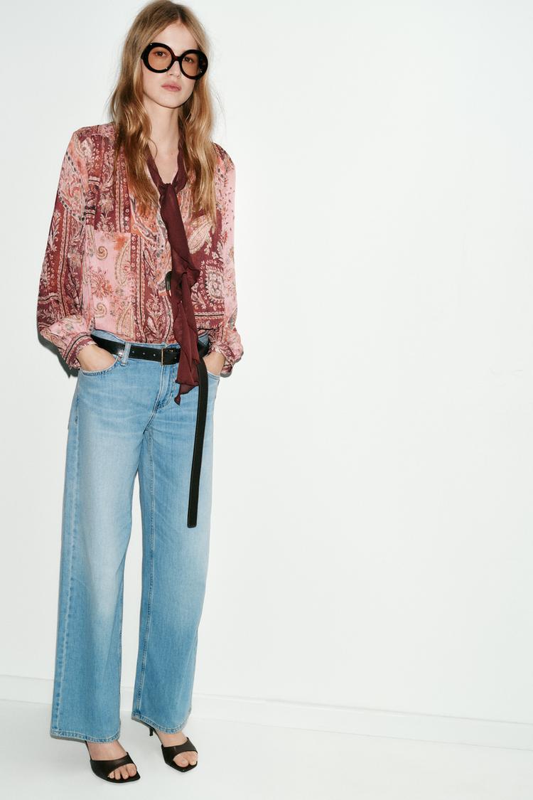 Zara Z1975 Wide-Leg Low-Rise Jeans (Light Blue)