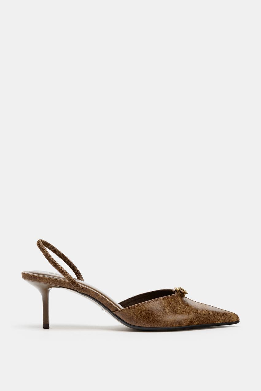 Zara Buckled Slingback Shoes (Brown)