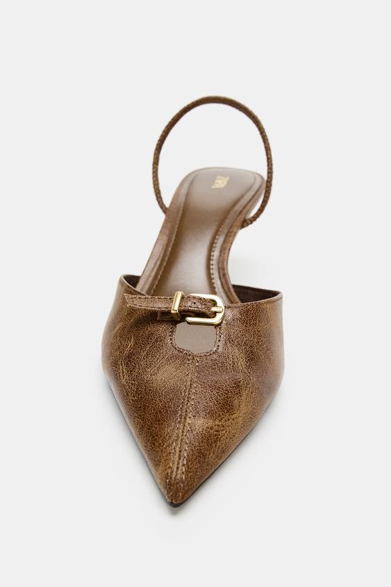 Zara Buckled Slingback Shoes (Brown)