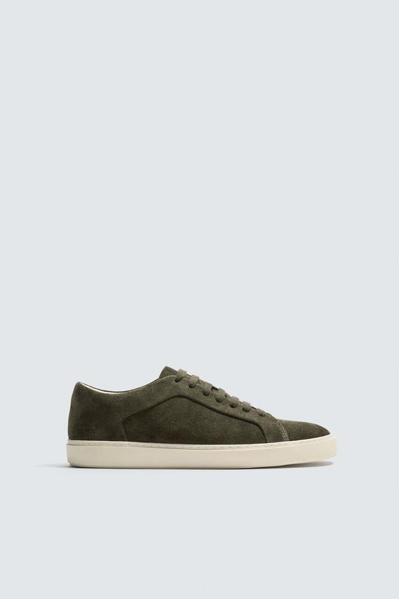 Zara Leather Trainers (Khaki Green)