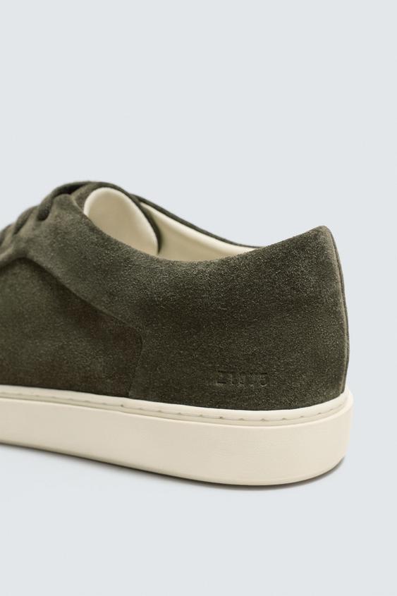 Zara Leather Trainers (Khaki Green)