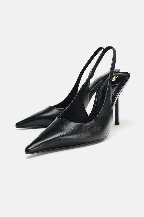 Zara High-Heel Slingback Shoes (Black)