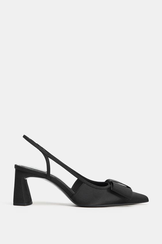 Zara Slingback Heels with Bow Detail (Black)