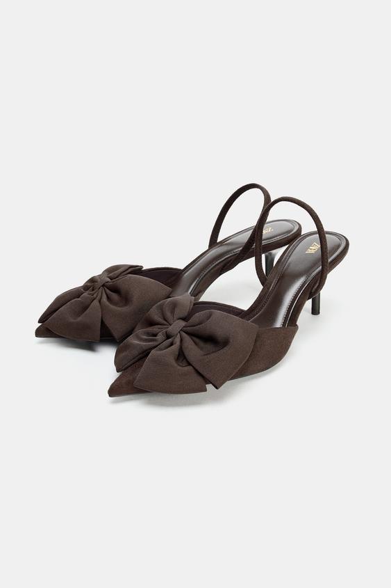 Zara Heeled Shoes with Bow Detail (Brown)