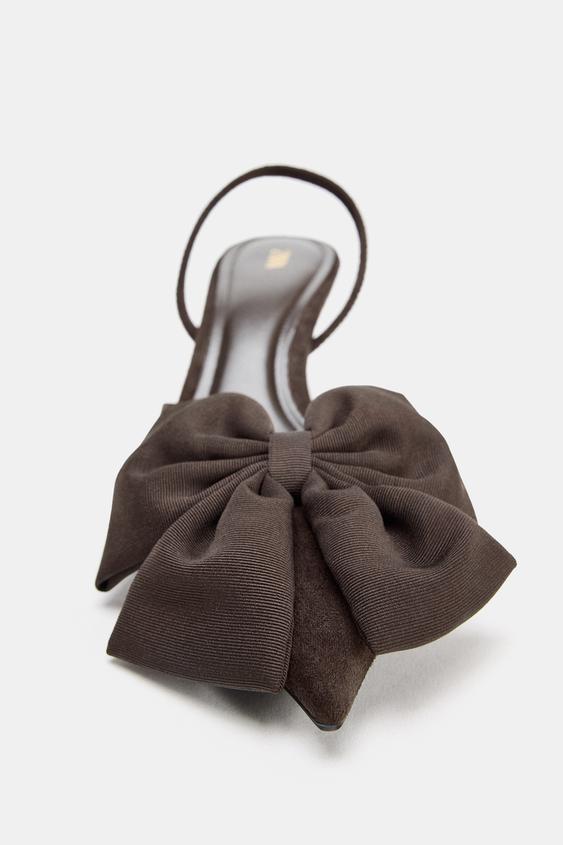Zara Heeled Shoes with Bow Detail (Brown)