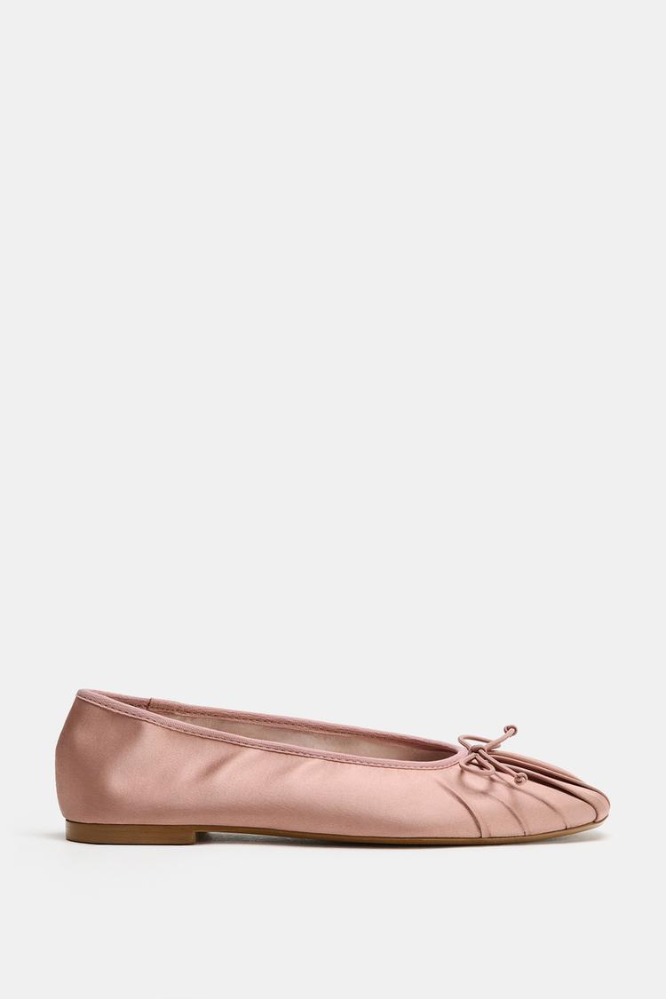 Zara Satin Ballet Flats with Bow (Pink)