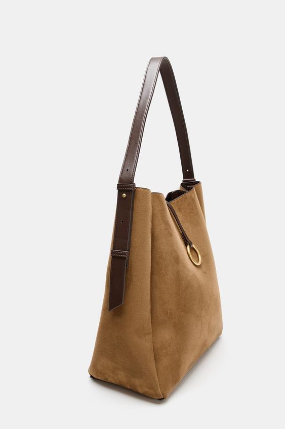 Zara Maxi Bucket Bag with Metal Ring (Dark Tan)