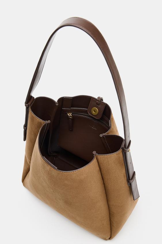 Zara Maxi Bucket Bag with Metal Ring (Dark Tan)