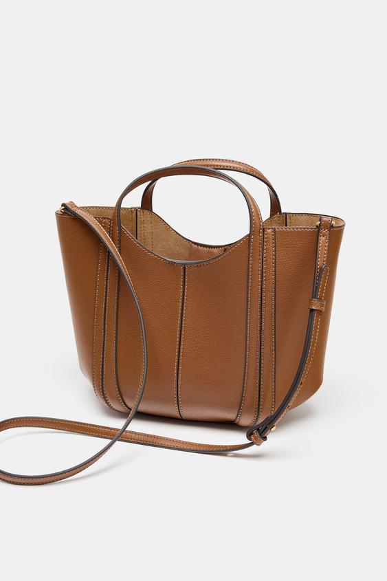 Zara Mini City Bag with Topstitching (Dark Tan)