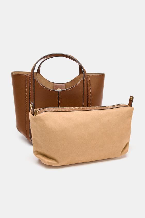 Zara Mini City Bag with Topstitching (Dark Tan)