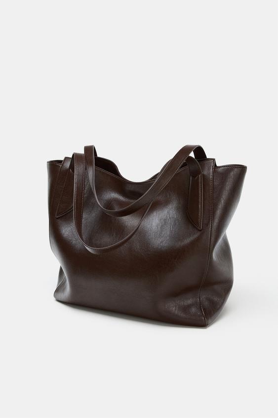 Zara Maxi Shopper Bag with Handle Detail (Brown)
