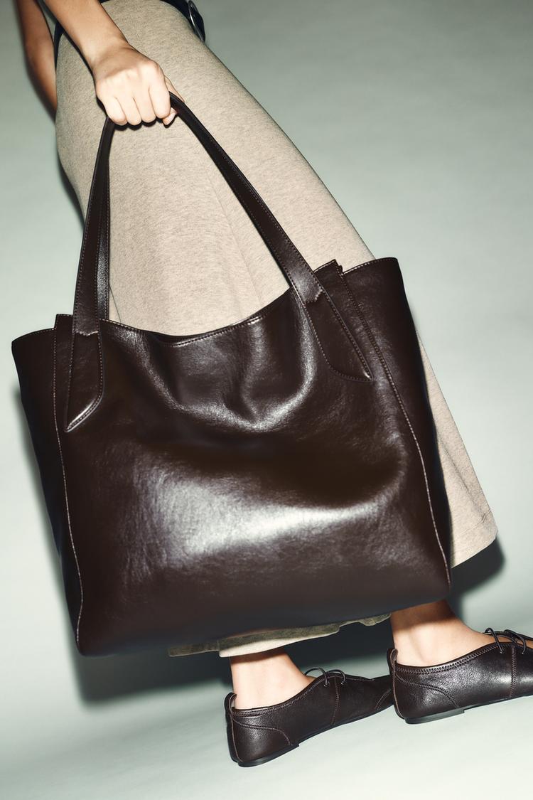 Zara Maxi Shopper Bag with Handle Detail (Brown)
