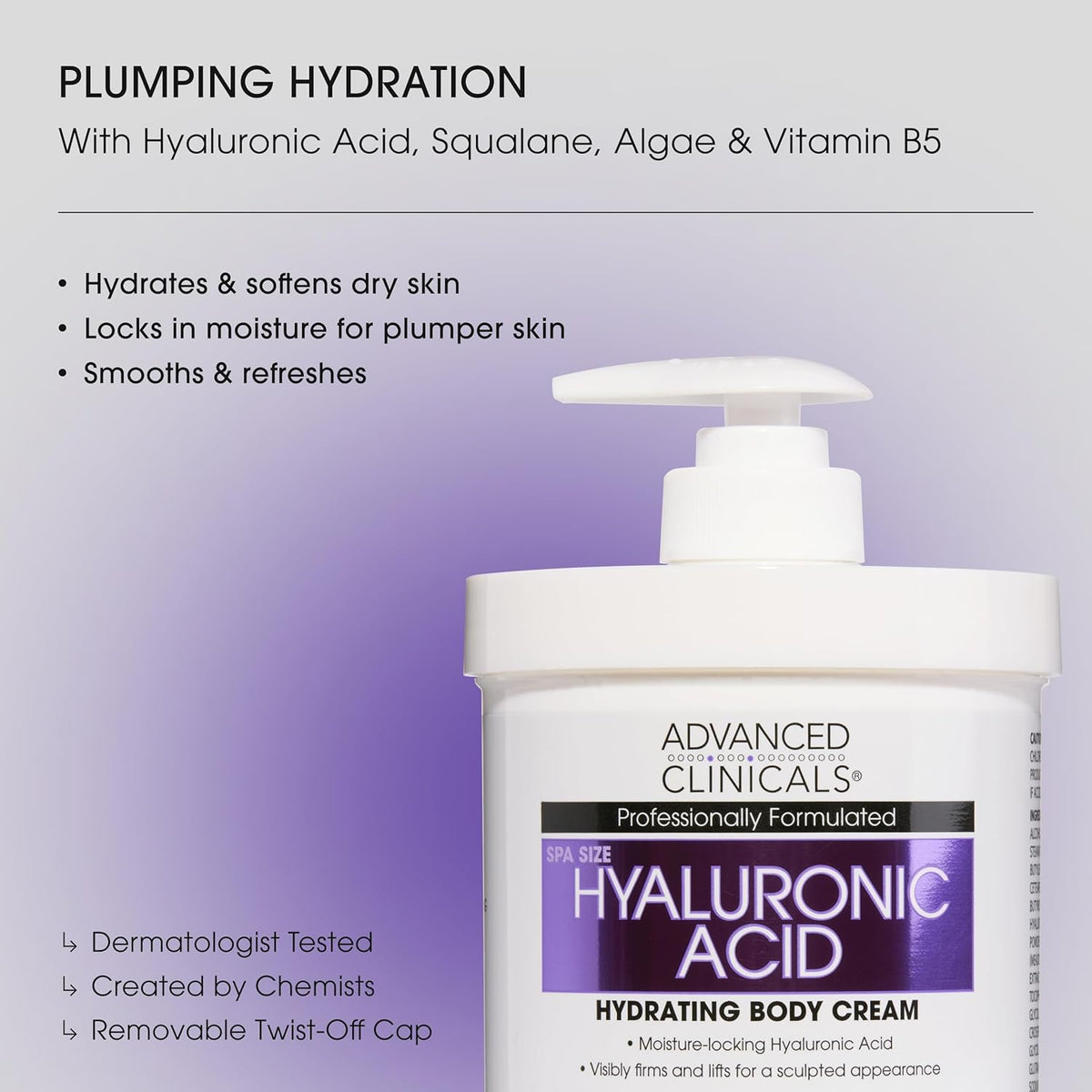 Advanced Clinicals Hyaluronic Acid Hydrating Body Cream Large 545g