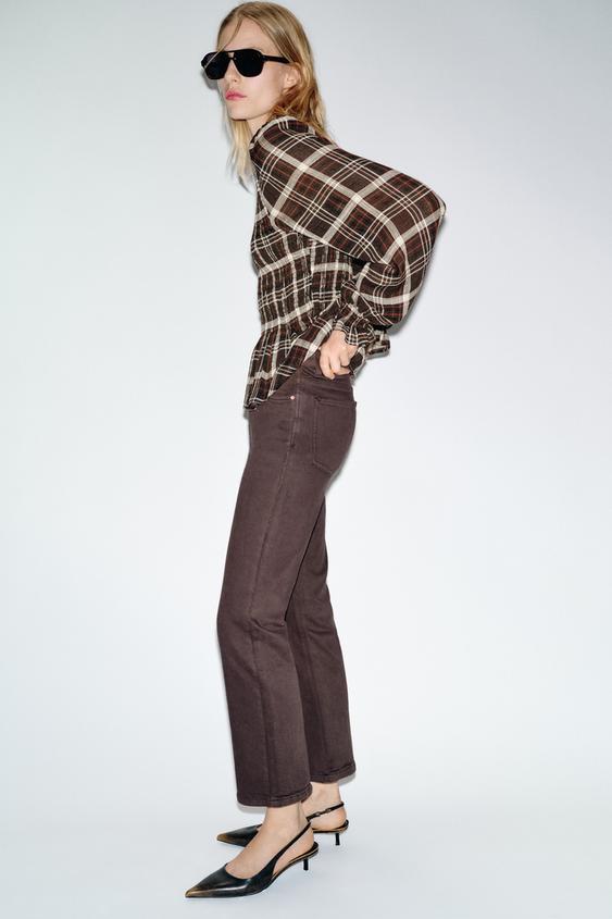 Zara Z1975 Mini Flare High-Waist Jeans (Brown)