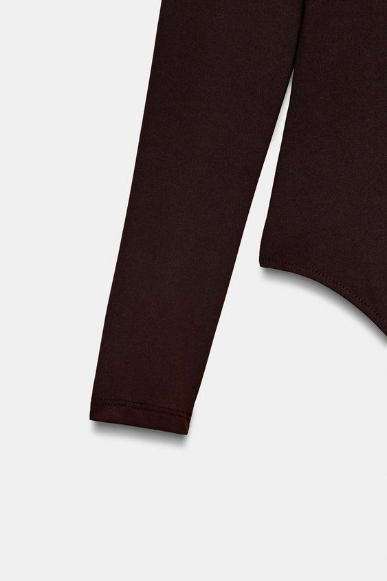 Zara Polyamide Bodysuit with Ties (Dark Brown)
