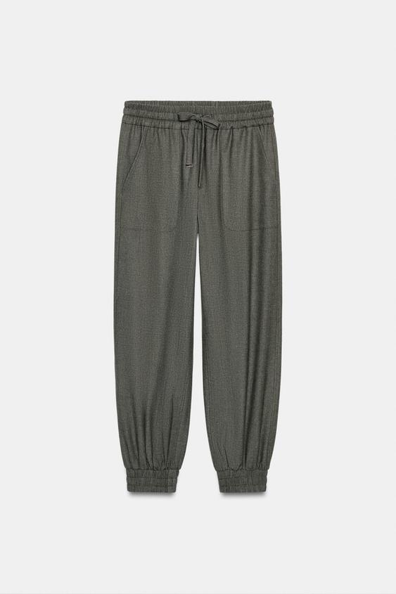 Zara Jogging Trousers with Elasticated Cuffs (Brown Marl)