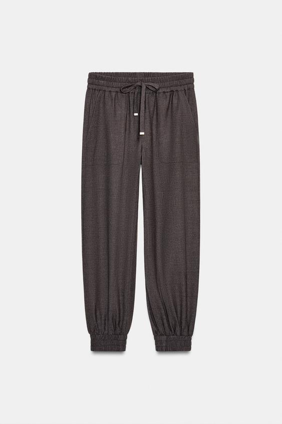 Zara Jogging Trousers with Elasticated Cuffs (Brown Marl)