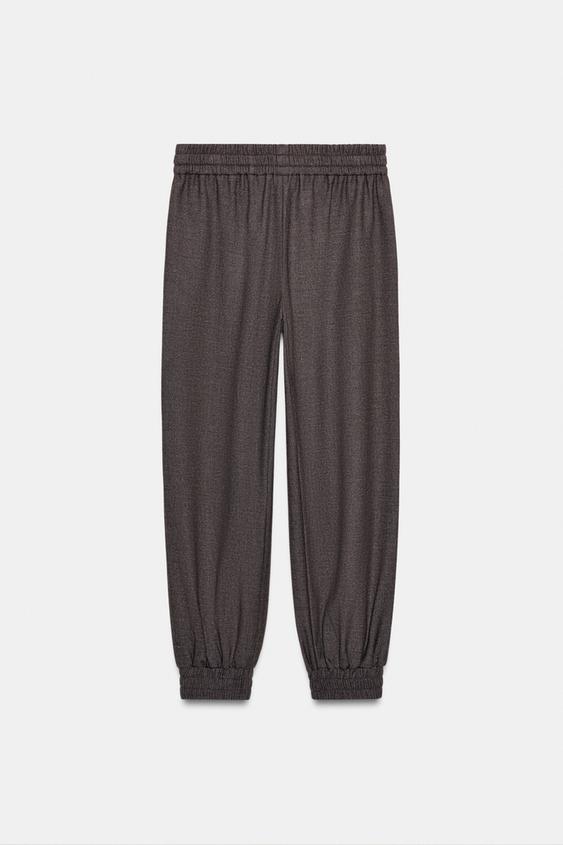 Zara Jogging Trousers with Elasticated Cuffs (Brown Marl)