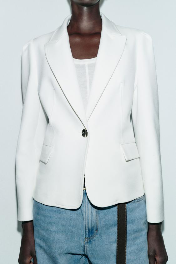 Zara Fitted Blazer with Pronounced Shoulders (Burgundy)