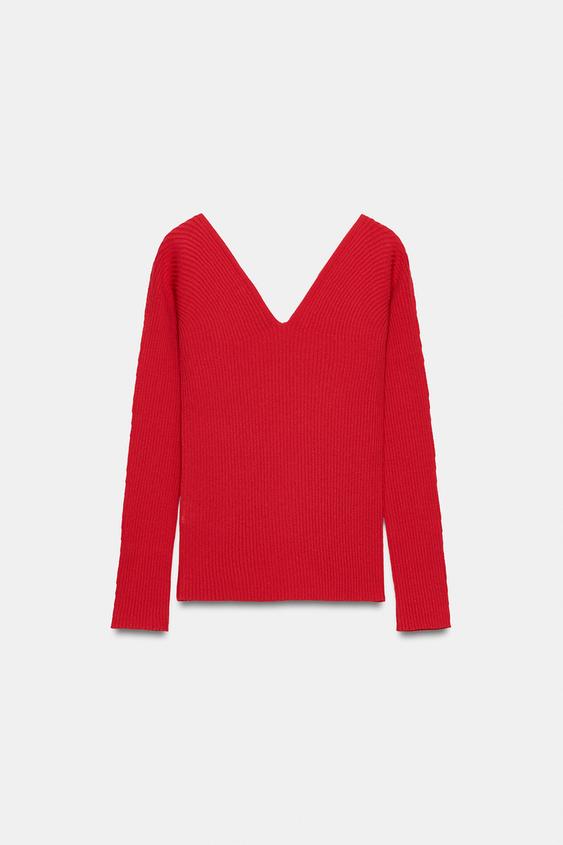 Zara Ribbed Knit Fitted Top (Red)