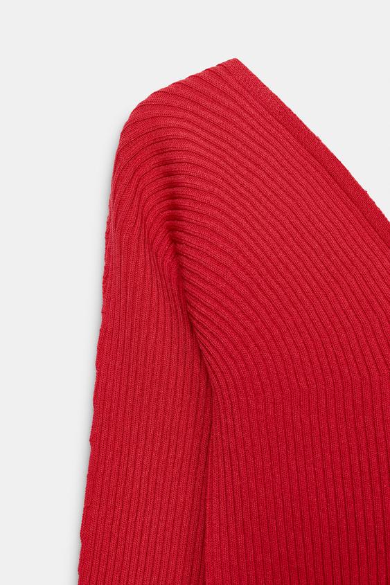 Zara Ribbed Knit Fitted Top (Red)