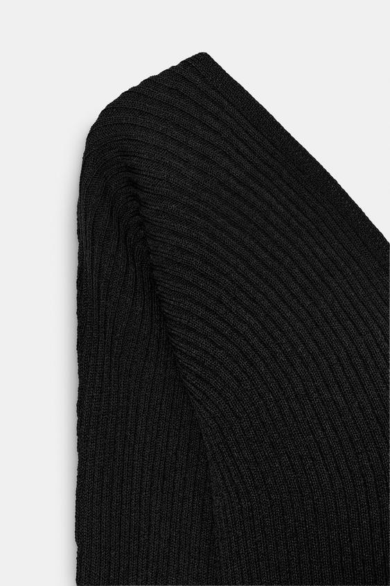 Zara Fitted Rib Knit Top (Black)