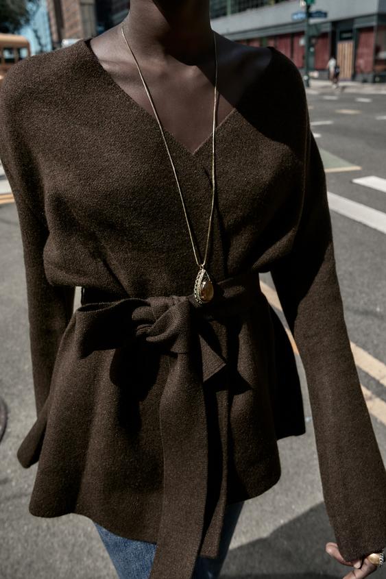 Zara Belted Knit Cardigan (Brown)