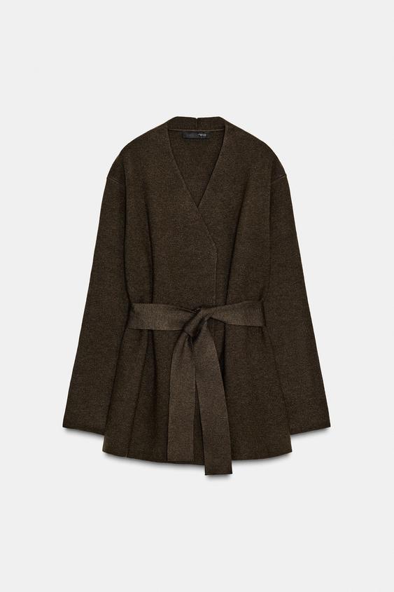 Zara Belted Knit Cardigan (Brown)