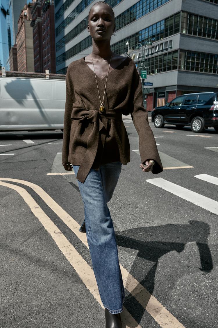 Zara Belted Knit Cardigan (Brown)