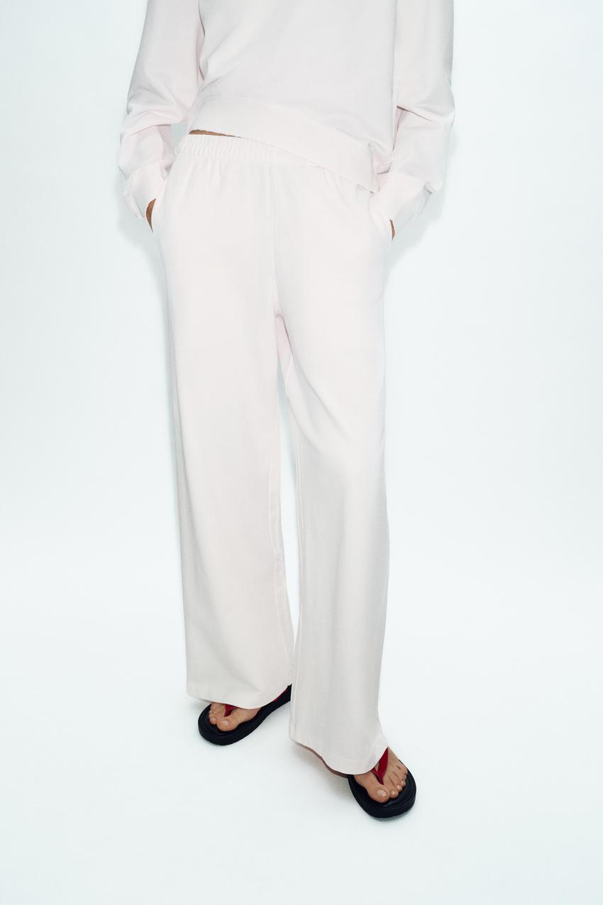 Zara Washed-Effect Wide-Leg Trousers (Pastel Pink)