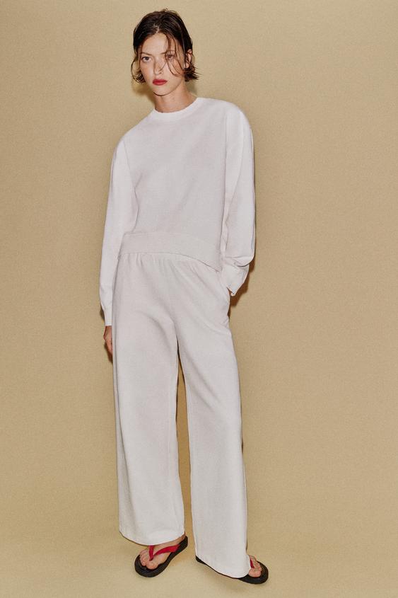 Zara Washed-Effect Wide-Leg Trousers (Pastel Pink)