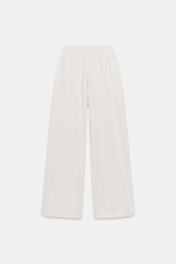 Zara Washed-Effect Wide-Leg Trousers (Pastel Pink)