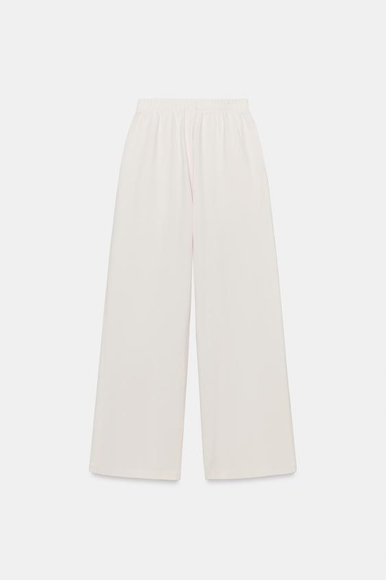 Zara Washed-Effect Wide-Leg Trousers (Pastel Pink)